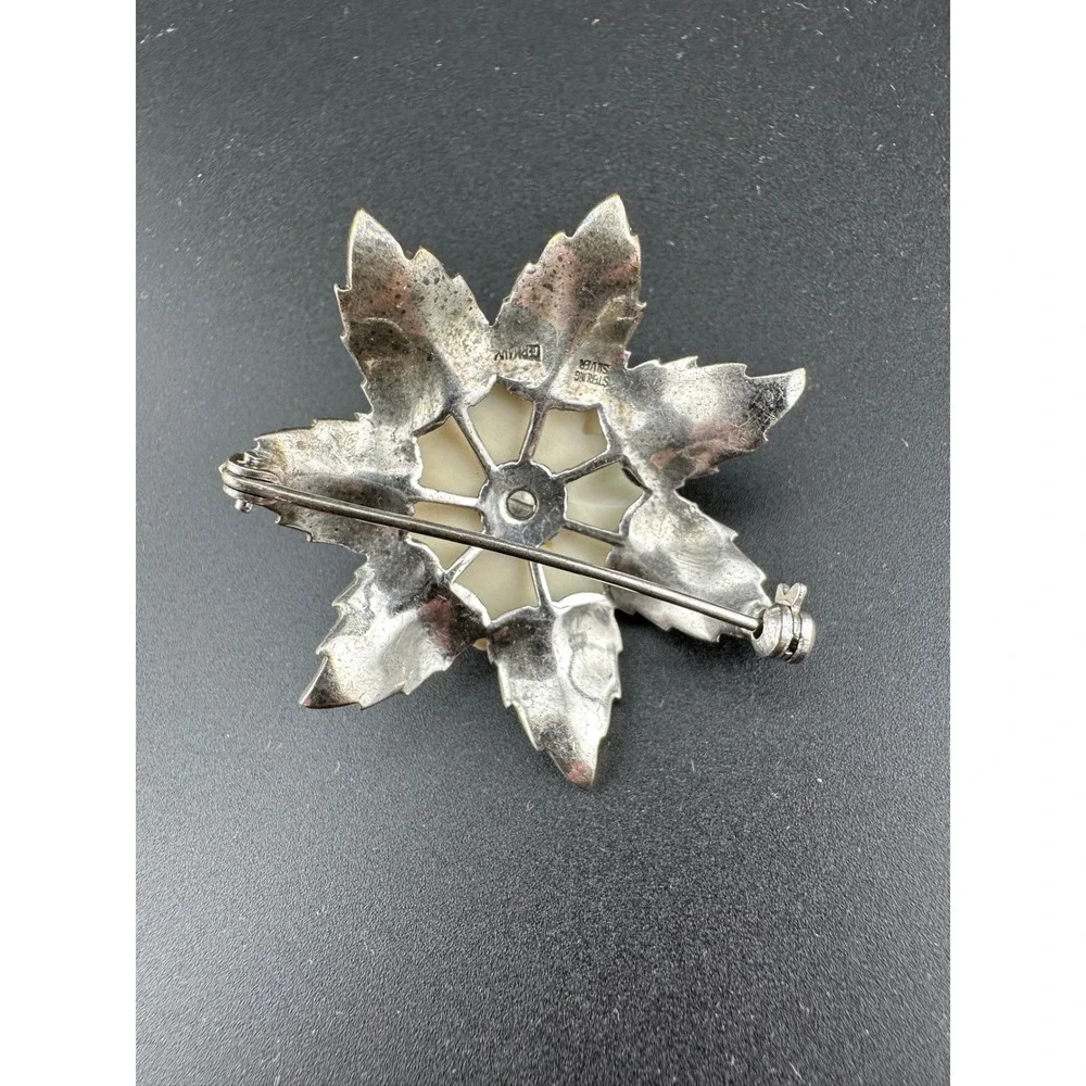 Vintage 1920s German Sterling Silver Carved Rose Marcasite Pin Brooch